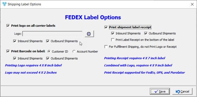 V12 - Laboratory Lists - Laboratories - Shipping Carrier - Fedex - label printing