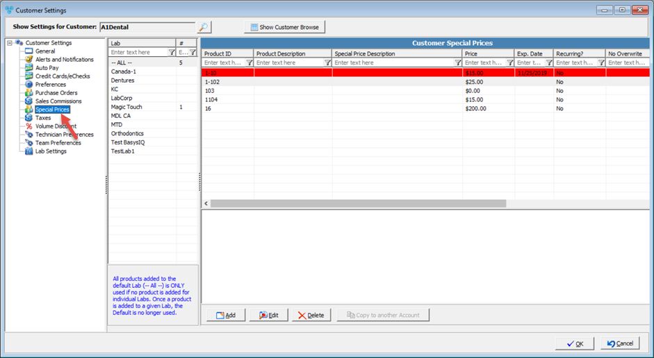 V12 - Customer Settings - Special Prices