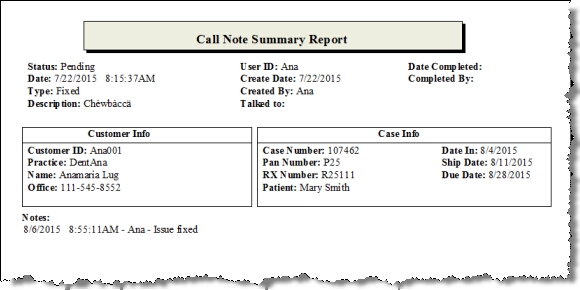 V12 - Print Calls - report