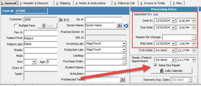 V15 - Case options - Case Scheduling - Case Same Day Repair