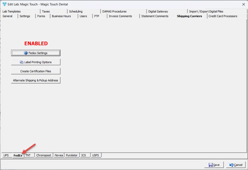 V14 - Laboratory Lists - Laboratories - Add new lab - Shipping Carrier - fedex