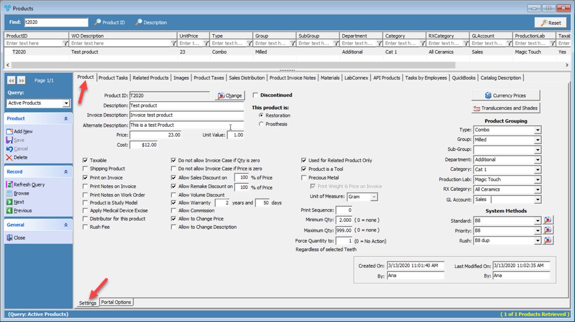 V12 - Products and Tasks Lists - Products - Products - Settings