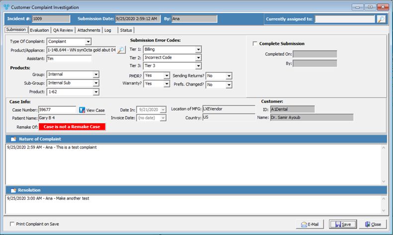 V12 - Customer Complaint -  modify complaint