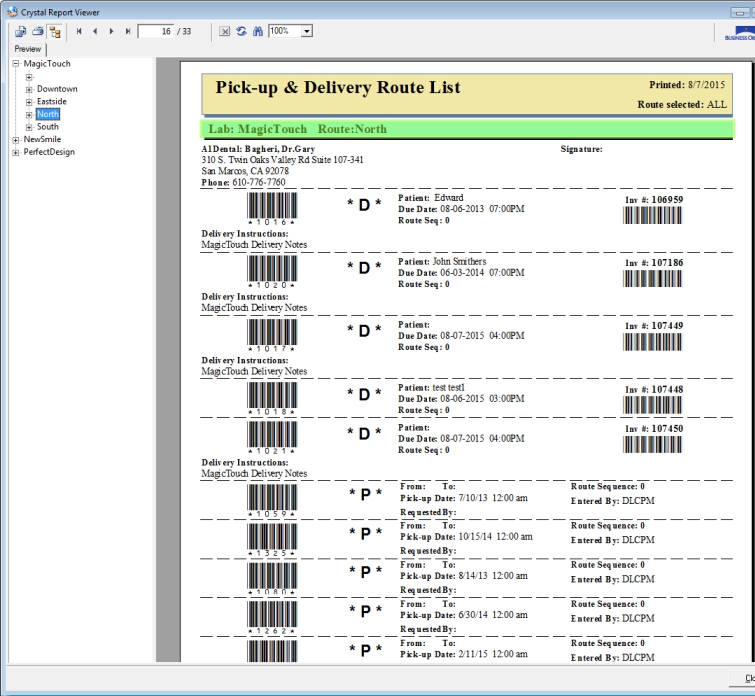 V12 - Pickup and Delivery Rout List - report