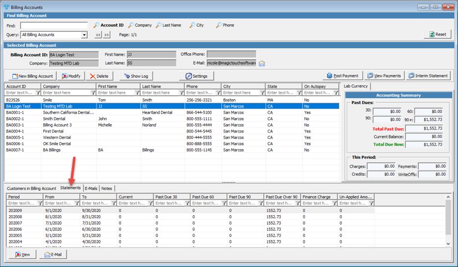 V12 - Billing accounts - Statements tab