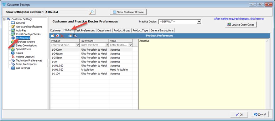 V12 - Customer Settings - Preferences - Product