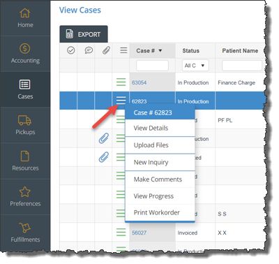 View case details - options