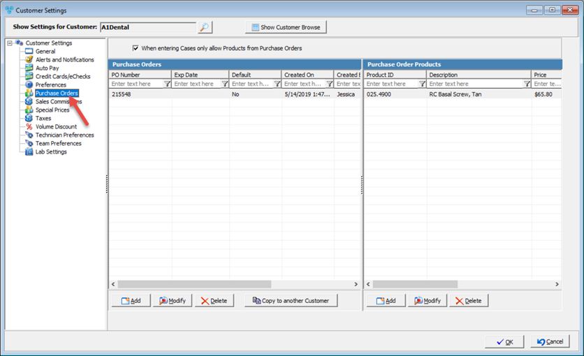 V12 - Customer Settings - Purchase Orders