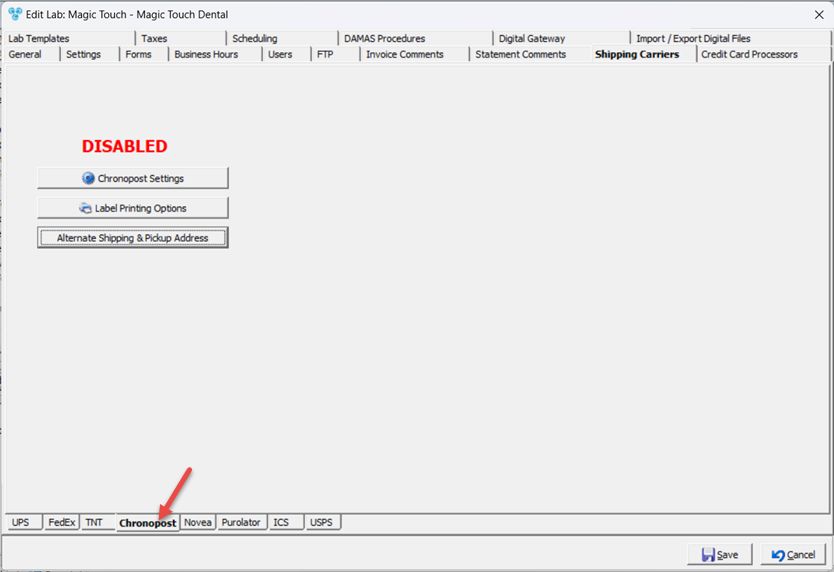 V12 - Laboratory Lists - Laboratories - Shipping Carrier - Chronopost