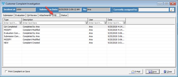 V12 - Customer Complaint -  Log