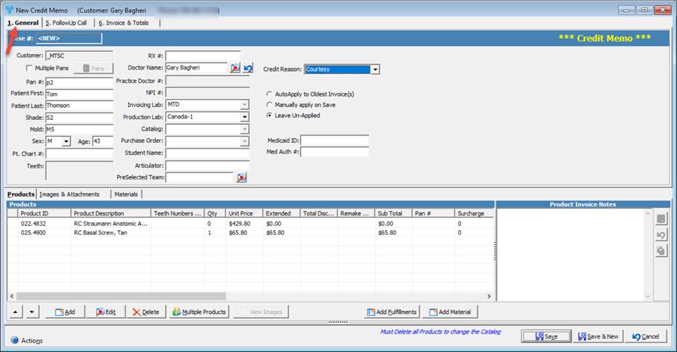 V14 - new credit memo - form