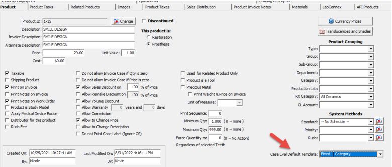 set default case evaluation to product