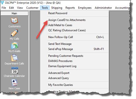 V12 - Assign Case Number to an attachment - Tools - navigation