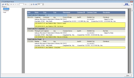 V12 - Customer Reports - Calls for selected Case - report 2