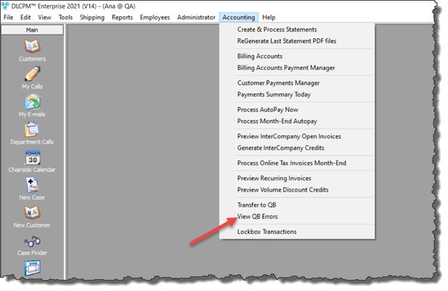 V12 - View QB Errors navigation