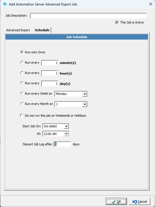 V15 - Job Management - Add Advanced Export Job - Schedule Tab