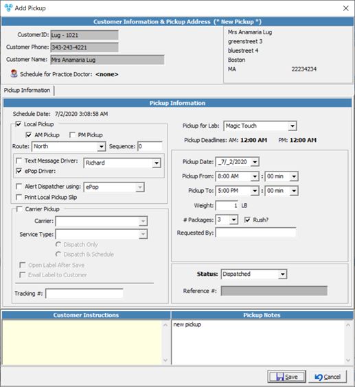 V12 - Pickups and Local Deliveries - Add Pickup