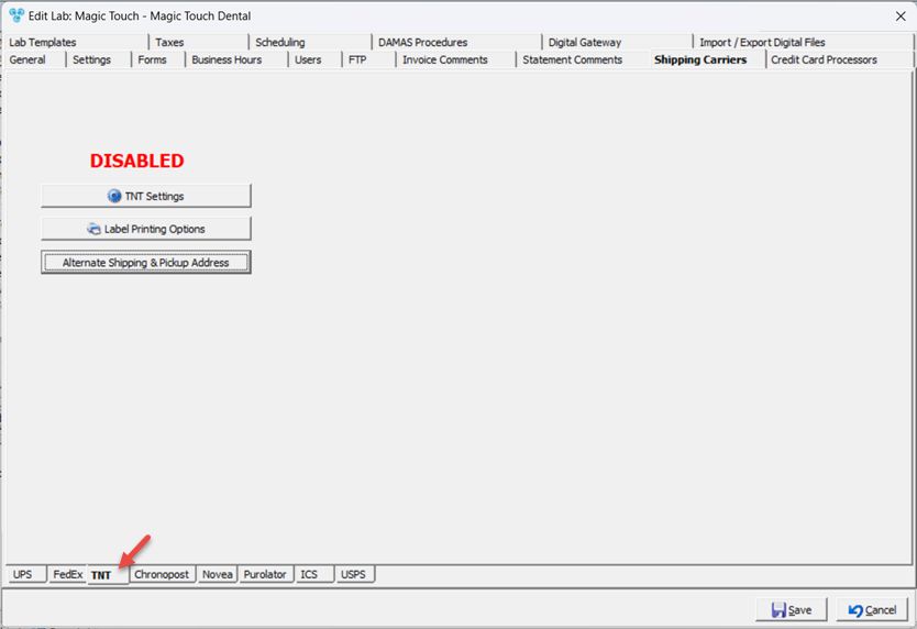 V14 - Laboratory Lists - Laboratories - Add new lab - Shipping Carrier - TNT