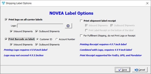 V12 - Laboratory Lists - Laboratories - Shipping Carrier - Novea - label