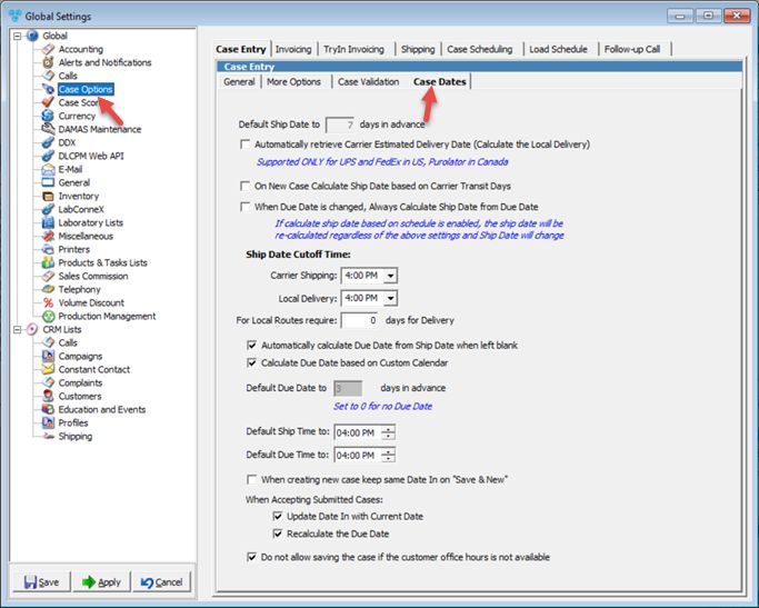 V14 - Case options - Case Entry - Case Dates