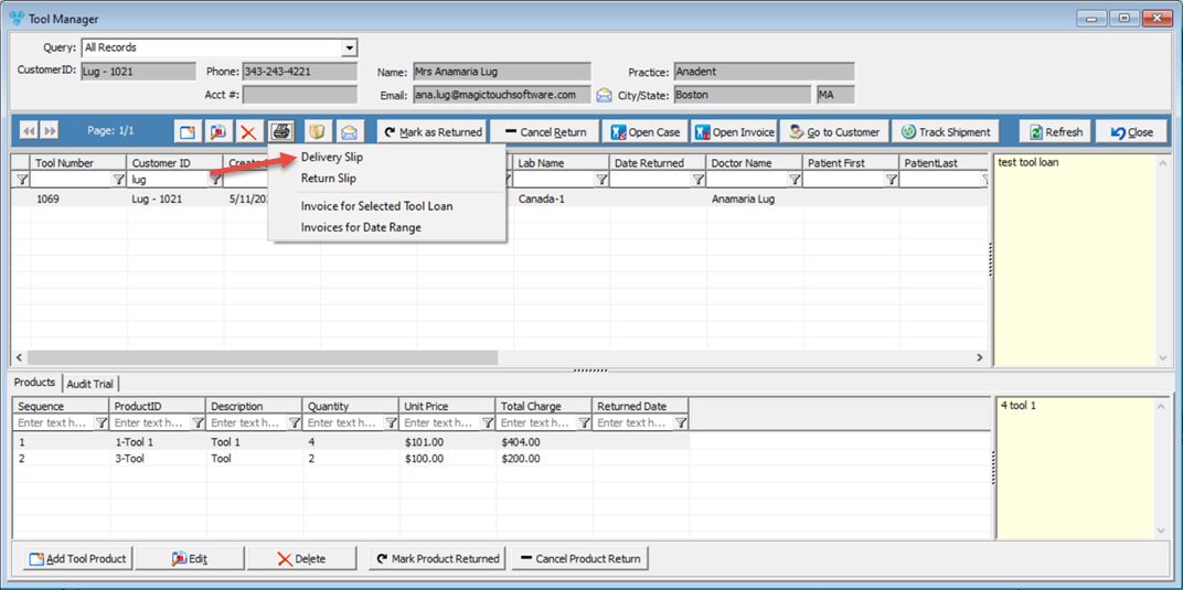 V12 - Print Delivery Slip - Tools Manager - navigation