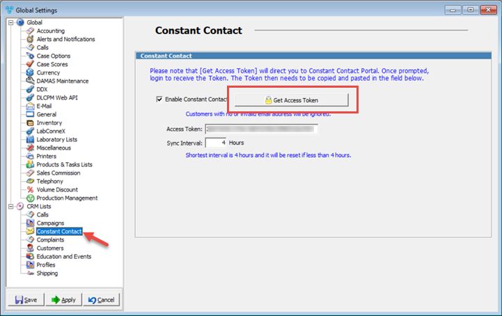 Setting - Constant contact form