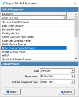 V12 - Laboratory Lists - Equipment - import DAMAS Equipment