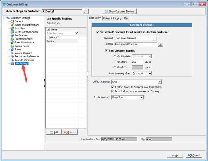 V12 - Customer Settings - Lab Settings