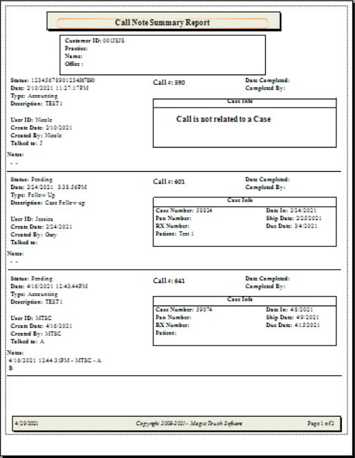 V12 - Print Calls - All calls - report