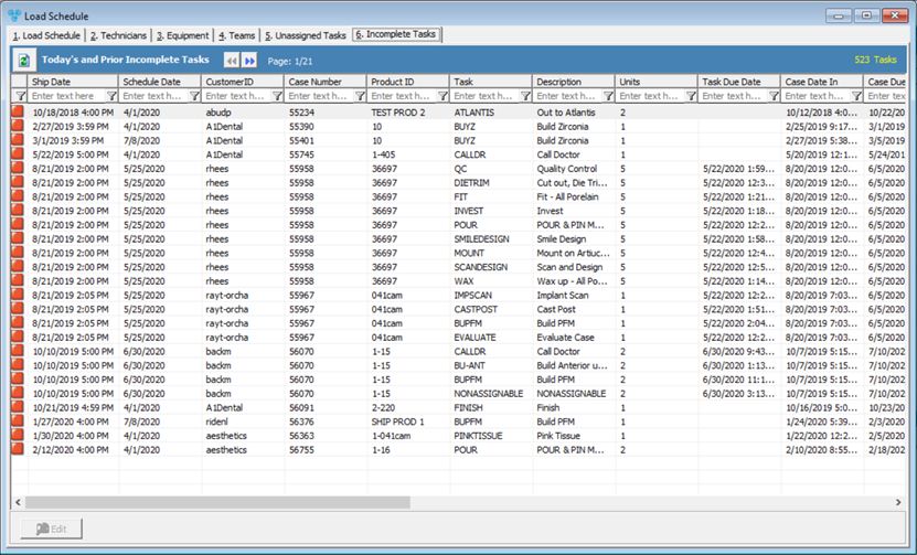 V12 - Load Schedule View - Incomplete Tasks