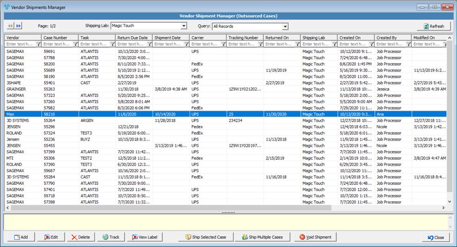 V12 - Vendor Shipment Manager - form