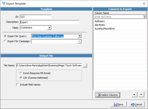 V12 - Export Customer - form - add template