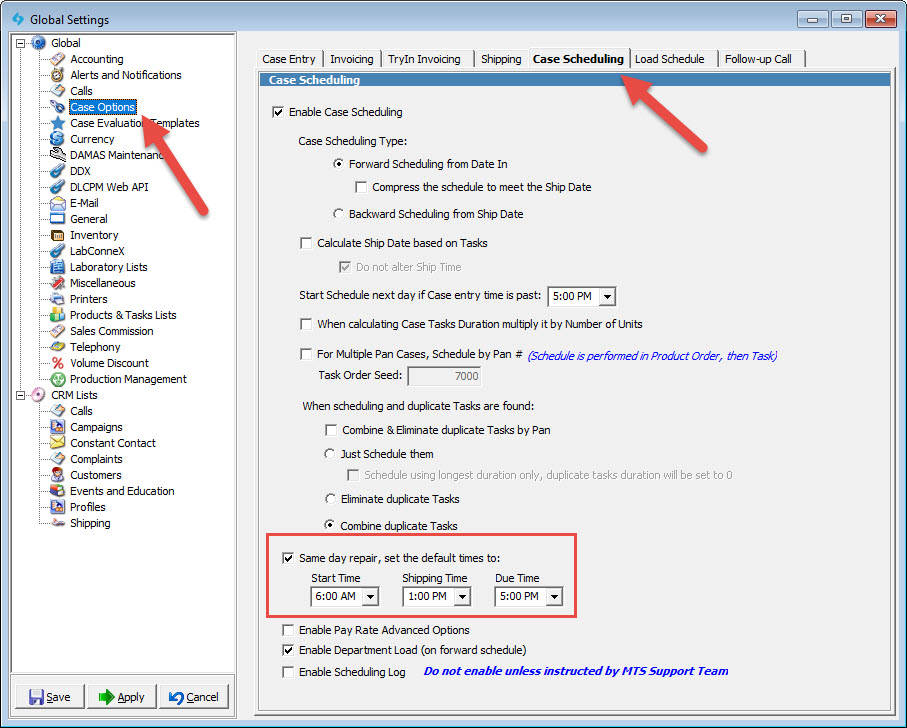 V15 - Case options - Case Scheduling - Same Day Repair