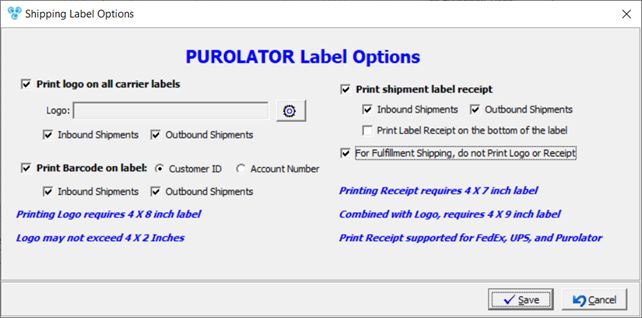 V12 - Laboratory Lists - Laboratories - Shipping Carrier - Purolator - label