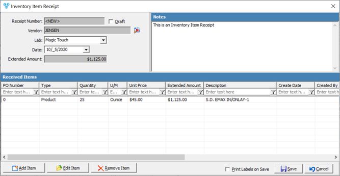 V12 - Inventory - Vendors - Inventory Item Receipt - receip