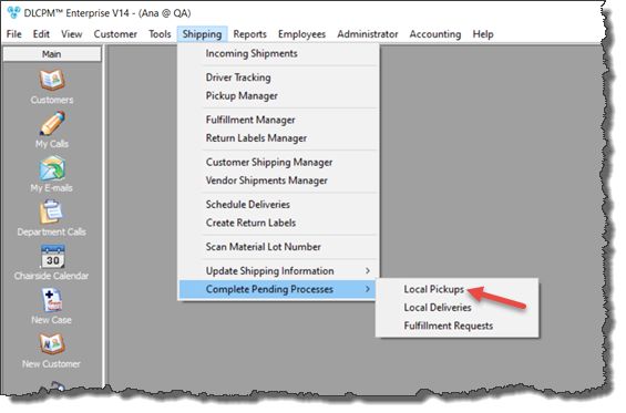 V12 - Complete Pending Processes - Local Pickups - naviagtion
