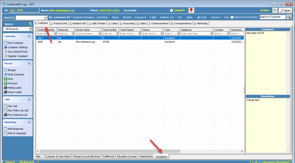 V12 - Complaints tab