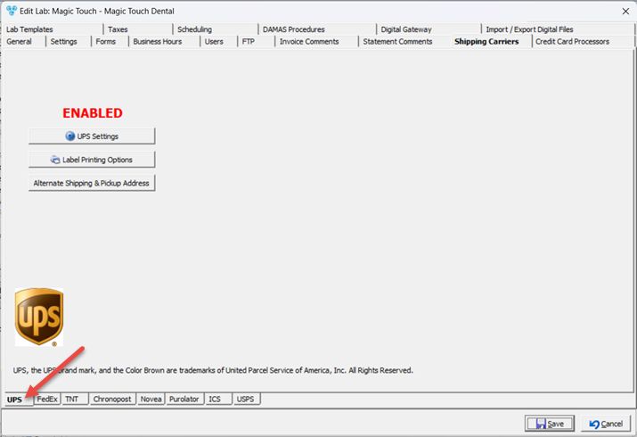 V14 - Laboratory Lists - Laboratories - Add new lab - Shipping Carrier - ups