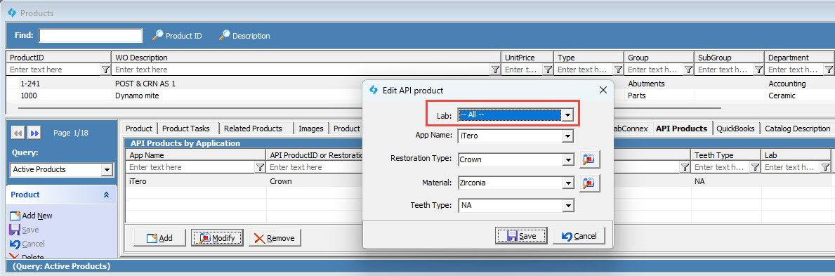 V15 - Laboratory Lists - Laboratories - Product by Lab API Product Configuration