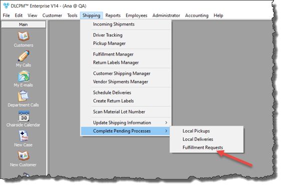 V12 - Complete Pending Processes - Fulfillments Request - navigation