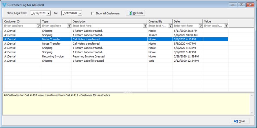 V12 - Customer Log - form